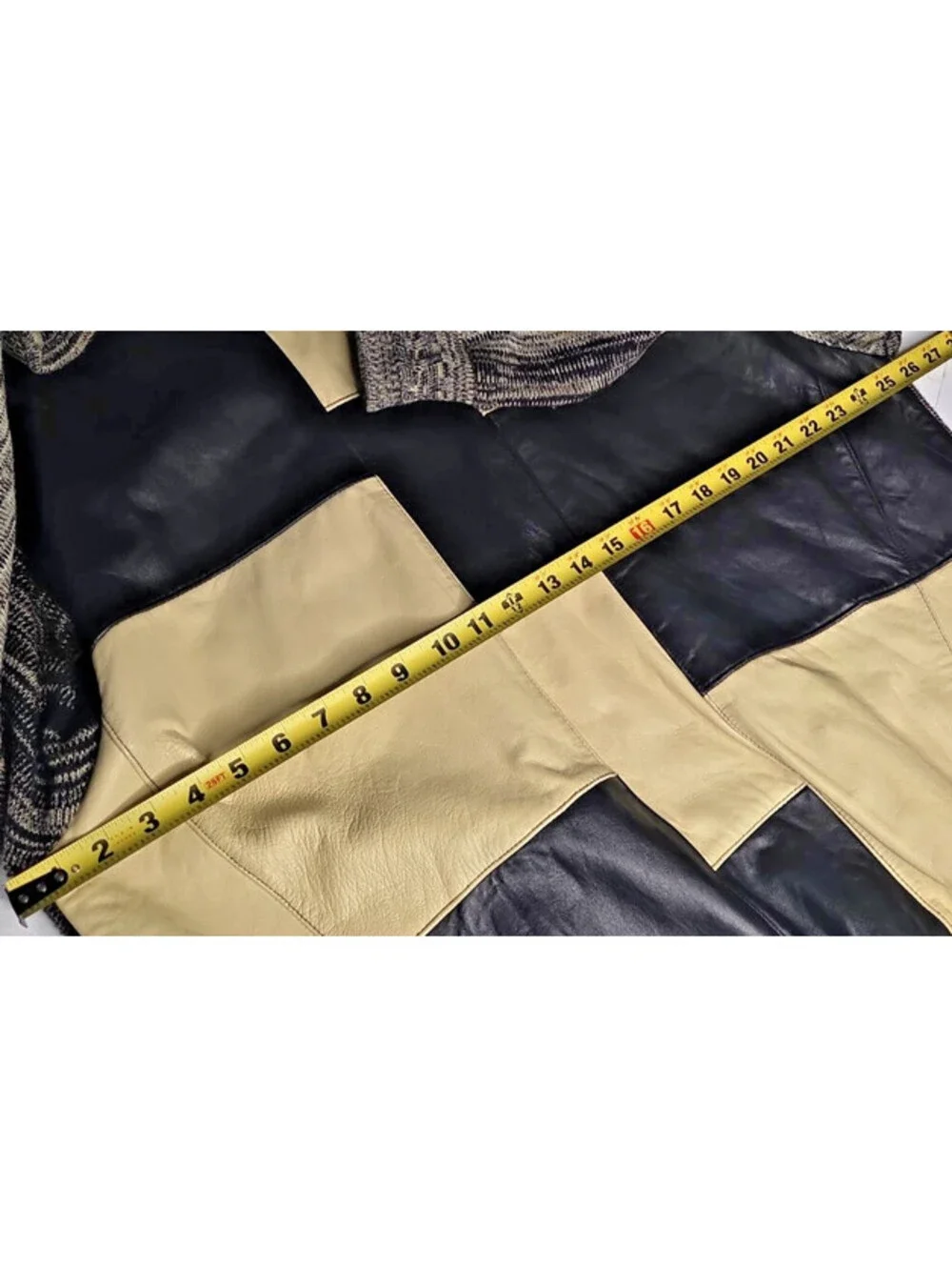 Vintage Saxony Leather Patchwork Sweater 2XB 90s Hip Hop Coogi Style